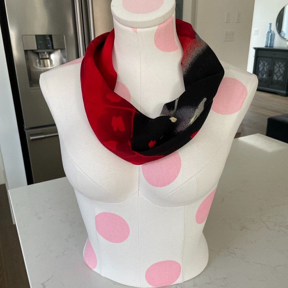 Art Deco Inspired Lightweight Abstract Print Infinity Scarf Colorful Red Blk OS